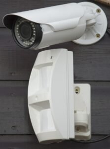 bullet CCTV camera with the lens surrounded by multiple IR leds